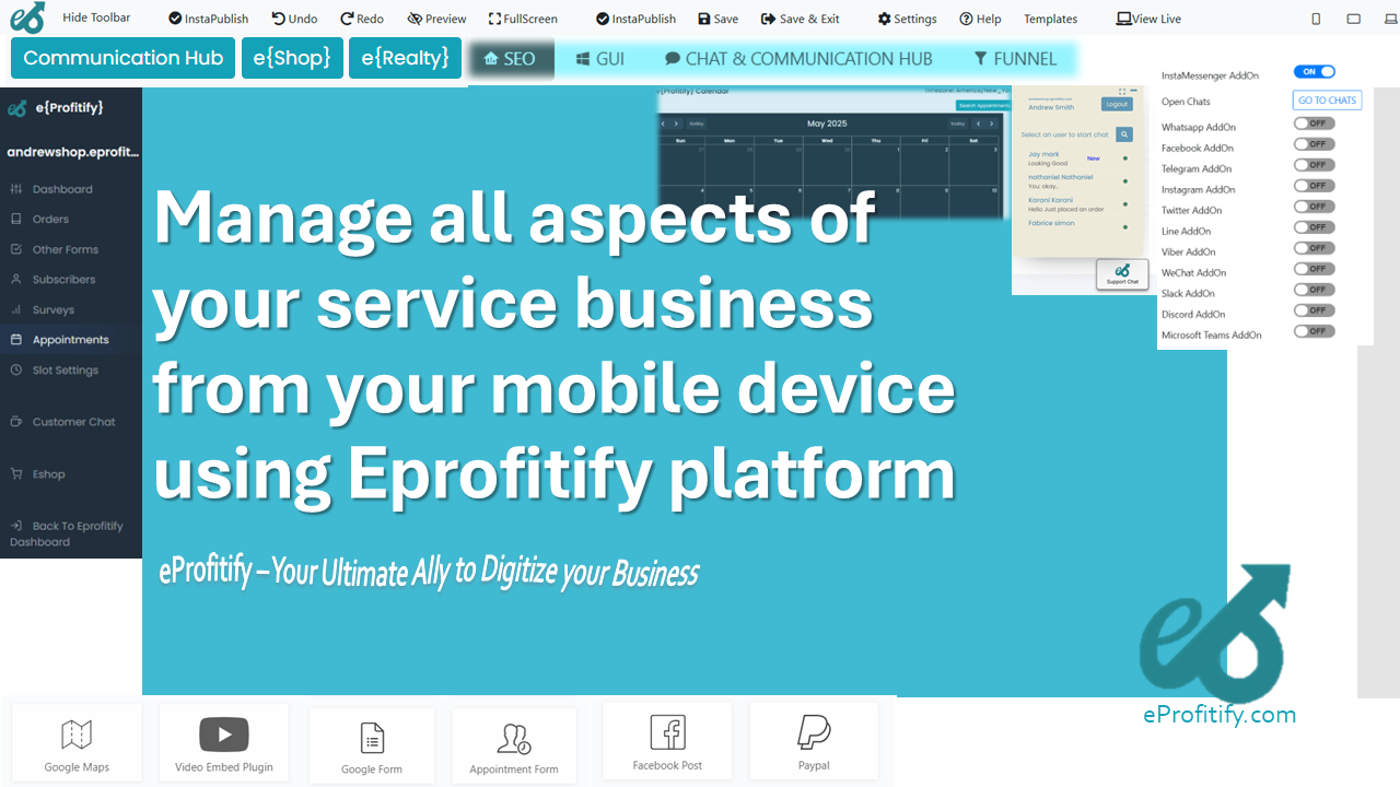 Manage all aspects of your service business from your mobile device using Eprofitify platform